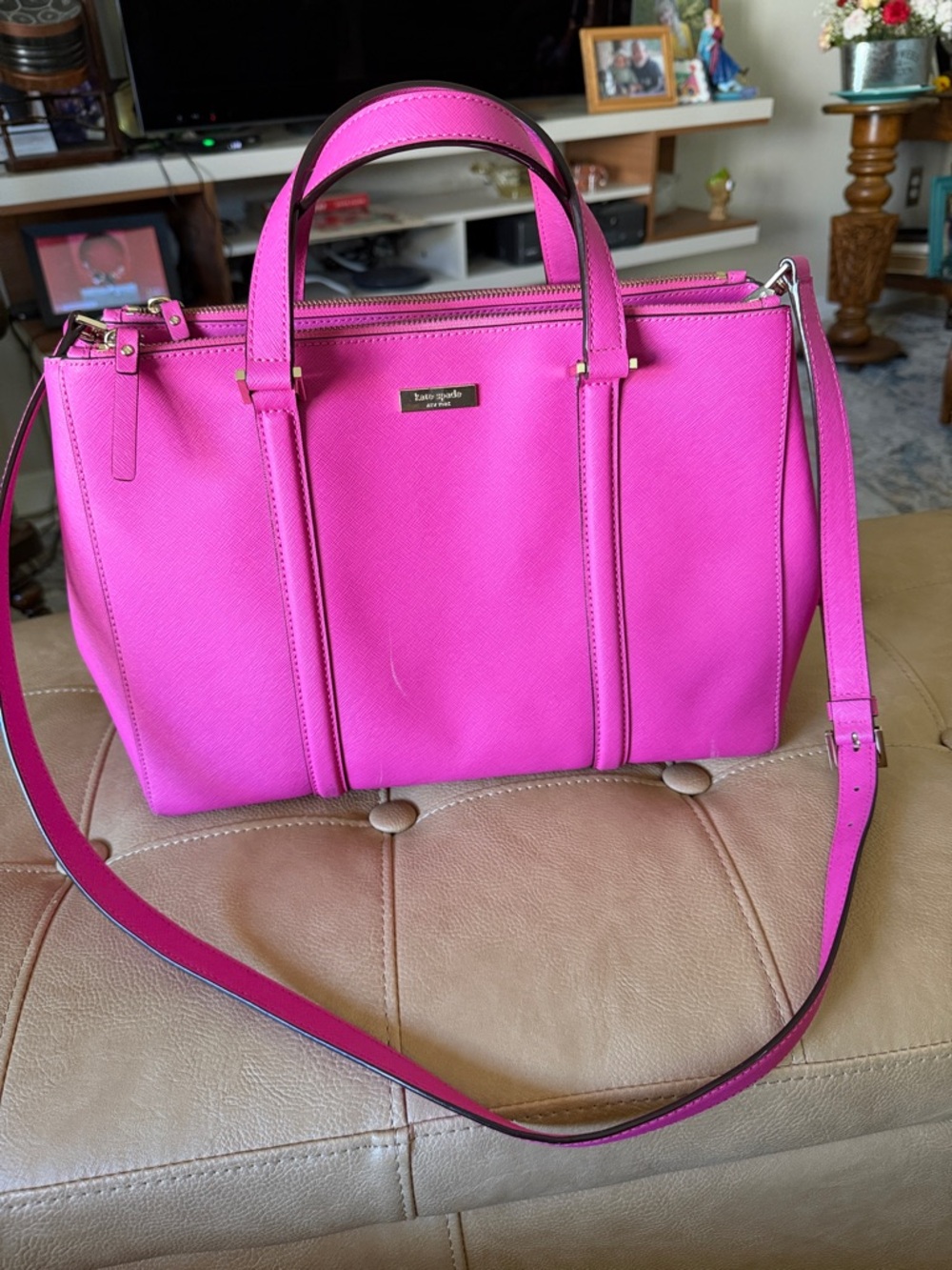 kate spade Hot Pink Leather Satchel with Removable Strap
